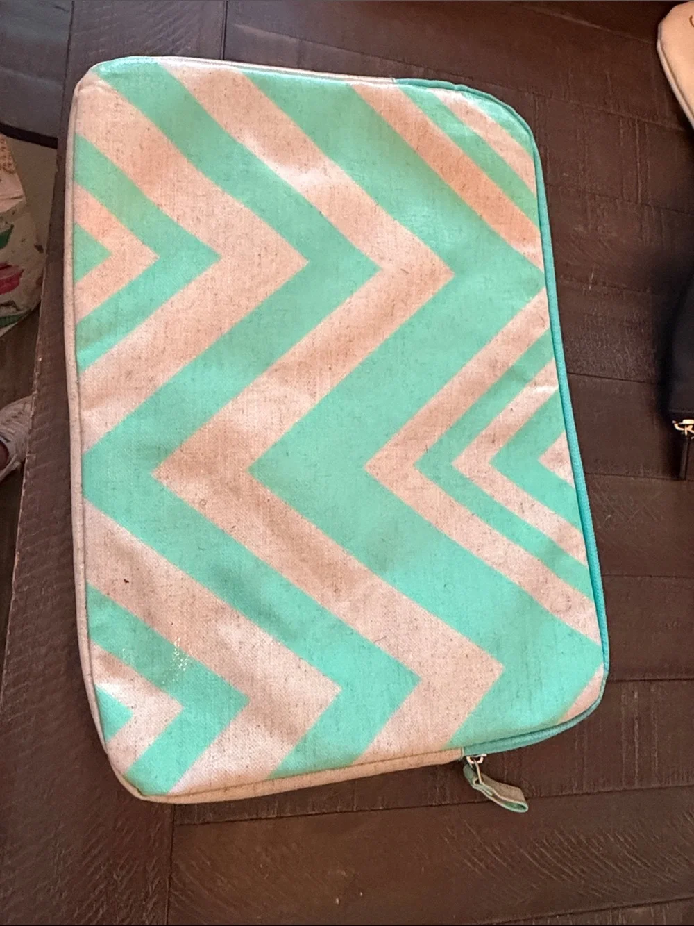 Turquoise Chevron Zip Pouch by